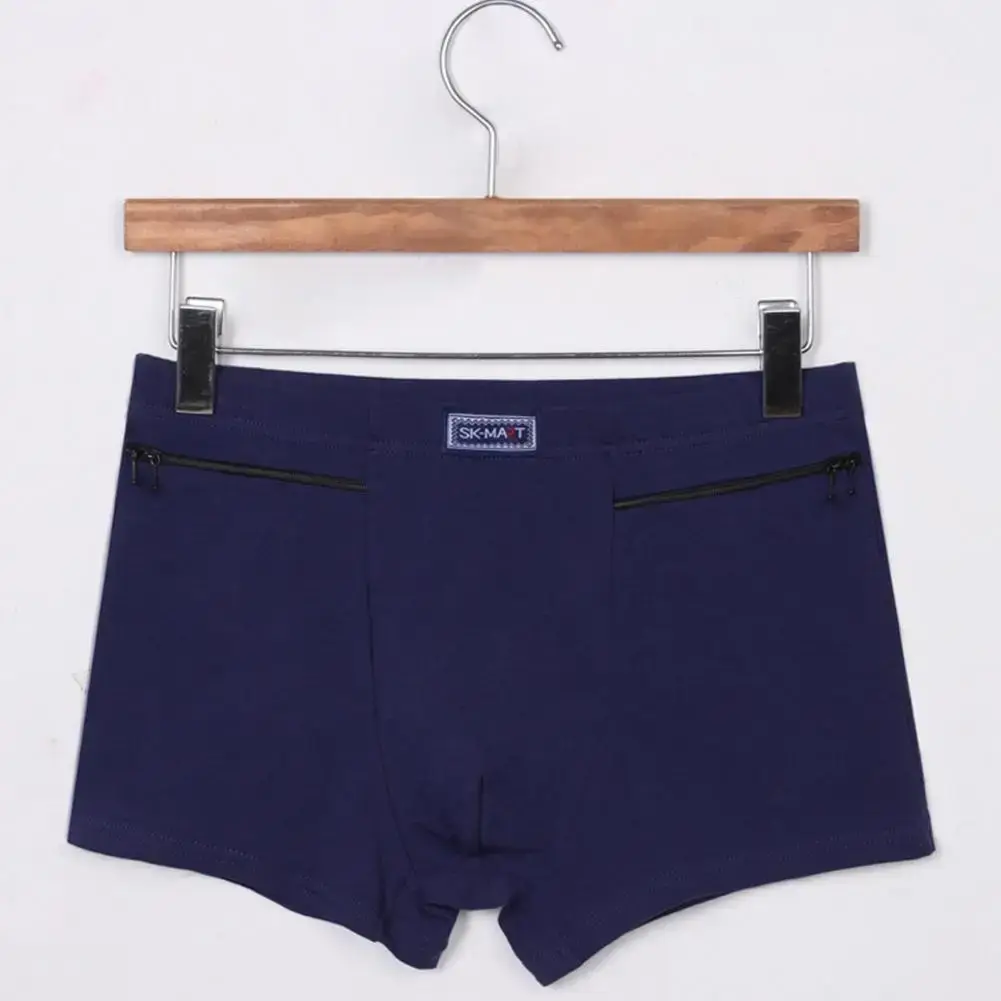 Men's Pockets Anti-theft Briefs Boxer Seamless Elastic Panties Solid Color U-Bump Male Shorts Underpants Daily Wear