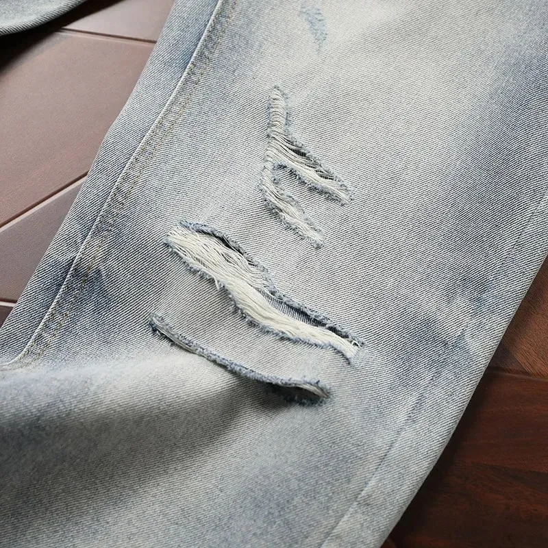 Man Pants Mens Jeans Spring New Heavyweight American Washed Relaxed Fit Bootcut Trousers For Casual Wear