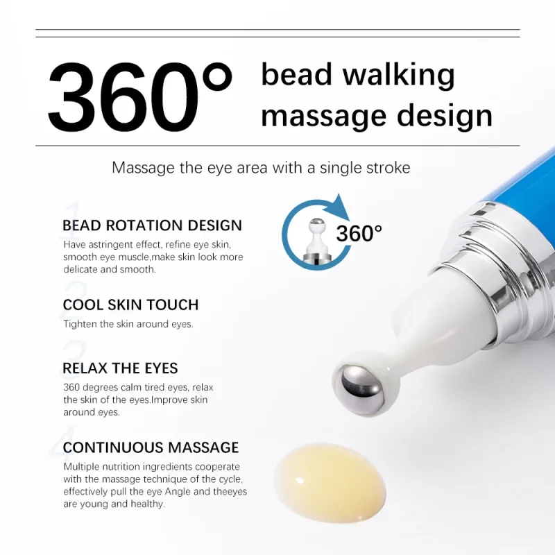 5% Caffeine Eye Serum with 360° Massage Ball Under Eye Roller Cream for Dark Circles and Puffiness Reduce Wrinkles Fine Lines