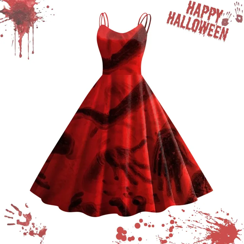 Halloween Horrible Blood Dresses For Women Masquerade Carnival Party Outfits Cosplay Costumes Disguise Roleplay A-Line Dress
