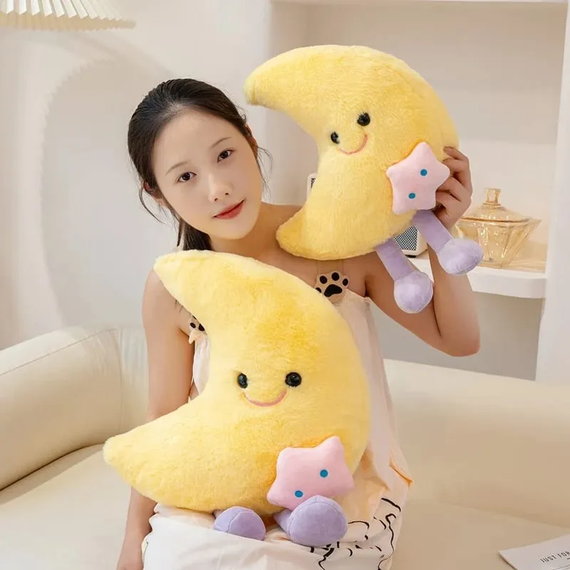 Lovely Smile Moon and Cloud Plush Pillow Comfortable Sofa Cushion Stuffed Soft Doll Home Car Decor Gift