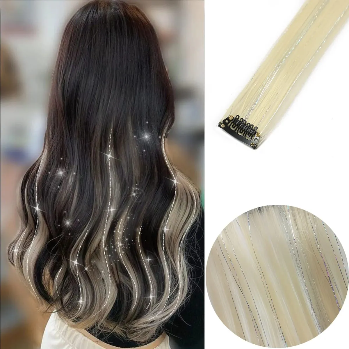 6pcs/pack Colored Party Highlights Clip in Hair Extensions 22 inches Multi-colors Straight Hair Synthetic Hairpieces