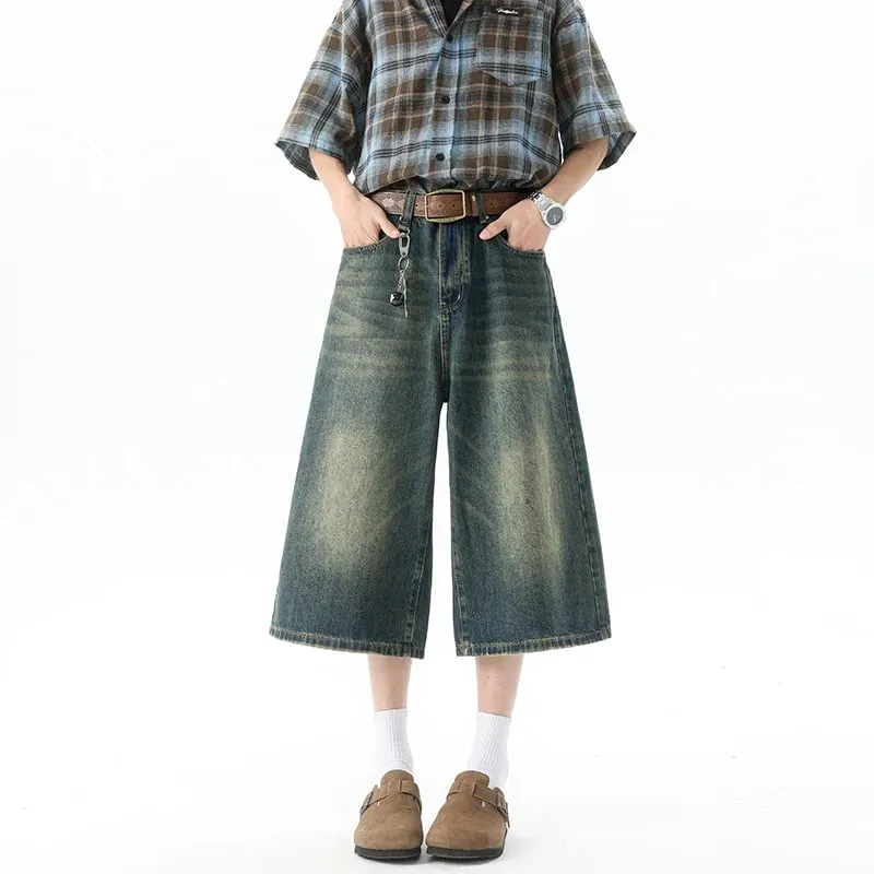 Több zsebes Cargo Nadrág Nyári Rövid Farmer Lakónadrág Hip Hop Utcai Ruházat Tágas farmer rövidnadrág Alkalmi széles szárú Capris nadrág 5XL-M