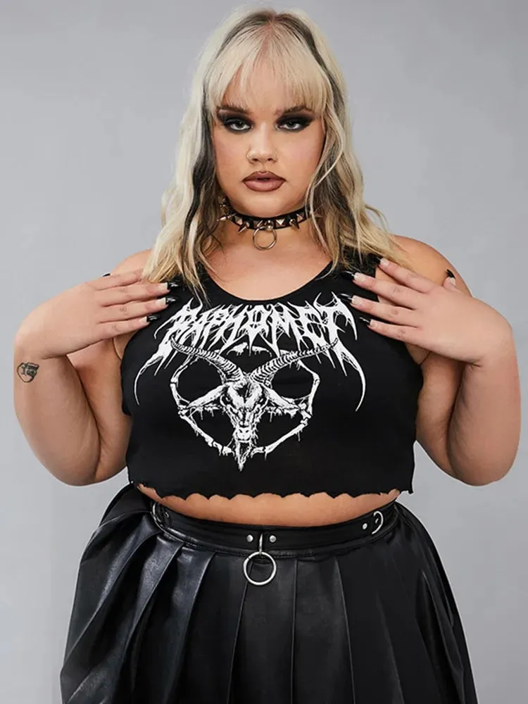 Gothic Knitted Punk Black Tank Tops Mall Goth Grunge Goat Print Harajuku Women Crop Tops Skinny Sleeveless Streetwear — image 5