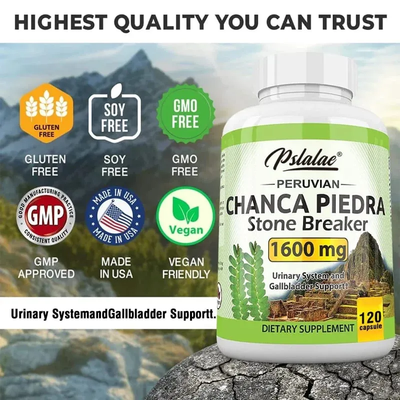 Chanca Piedra Capsules 1600mg - Soutien des voies urinaires Supplément sans OGM Écrasement des calculs rénaux