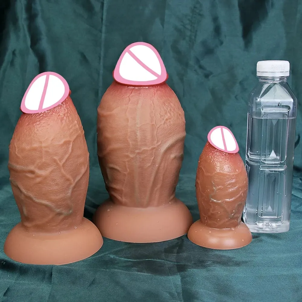 Realistické měkké hnědé tlusté dildo 3 velikosti obrovský falešný penis dvojitý silikonový kohout žena muž masturbace přísavka anální sexuální hračky — image 2