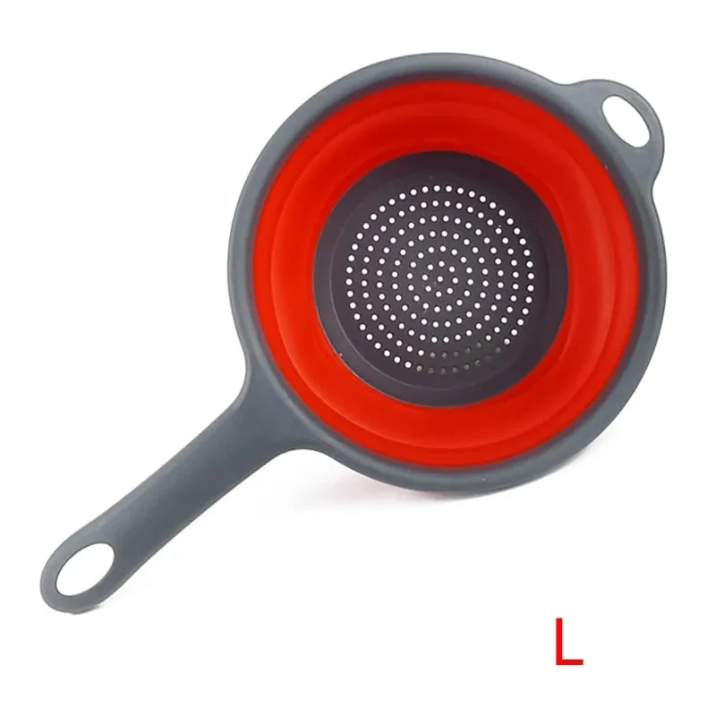 Silicone Collapsible Colander with Handle Kitchen Folding Strainer Colander for Draining Pasta Vegetable Fruit JT111