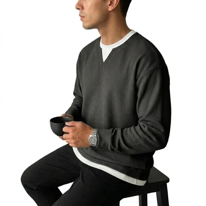 New Long Sleeve Sweatshirts for Men Casual T-Shirts Luxury Men's Coats Waffle Crew Neck Hoodie Men Poleron Breathable Tshirts