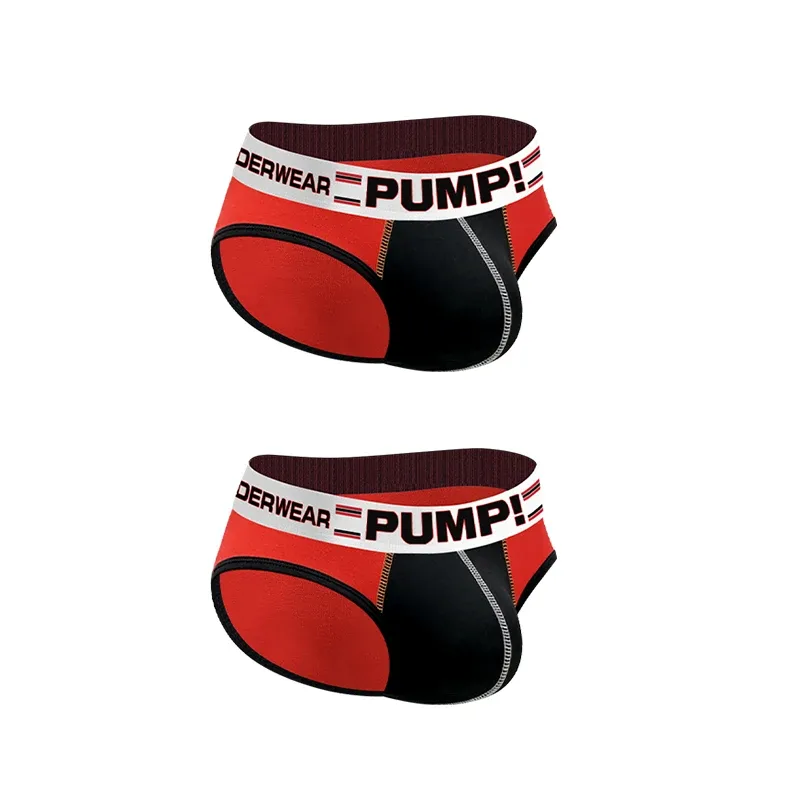 Men's Cotton Color Block Briefs, Pump! Logo Wide Waistband Low Rise Sexy 3D Convex Pouch Underwear