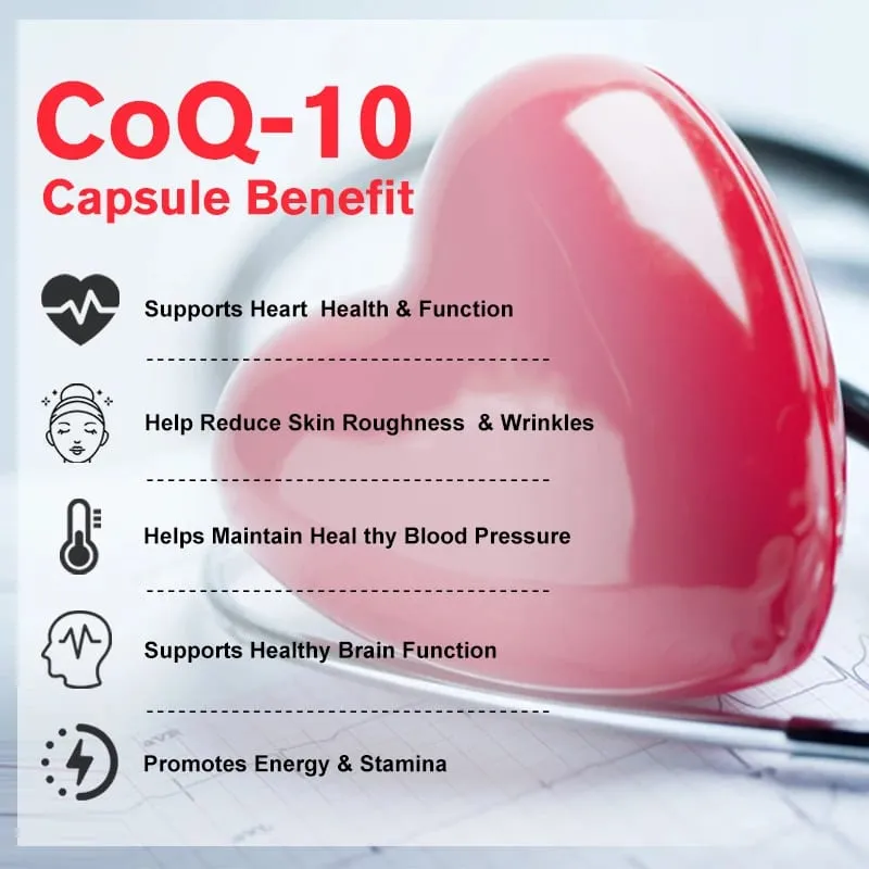 120pcs Organic Q10 Coenzyme 400mg Capsules with Vitamin E Cardiovascular and Heart Health Energy Vitamins Beauty and Health