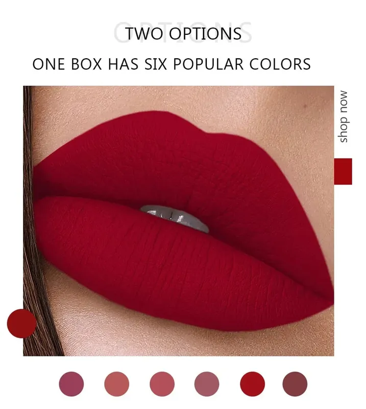 6pcs/Set Lip Gloss Long Lasting Waterproof Matte Lip Tint NonStick Cup Liquid Lipstick Gift Box Cosmetics Makeup