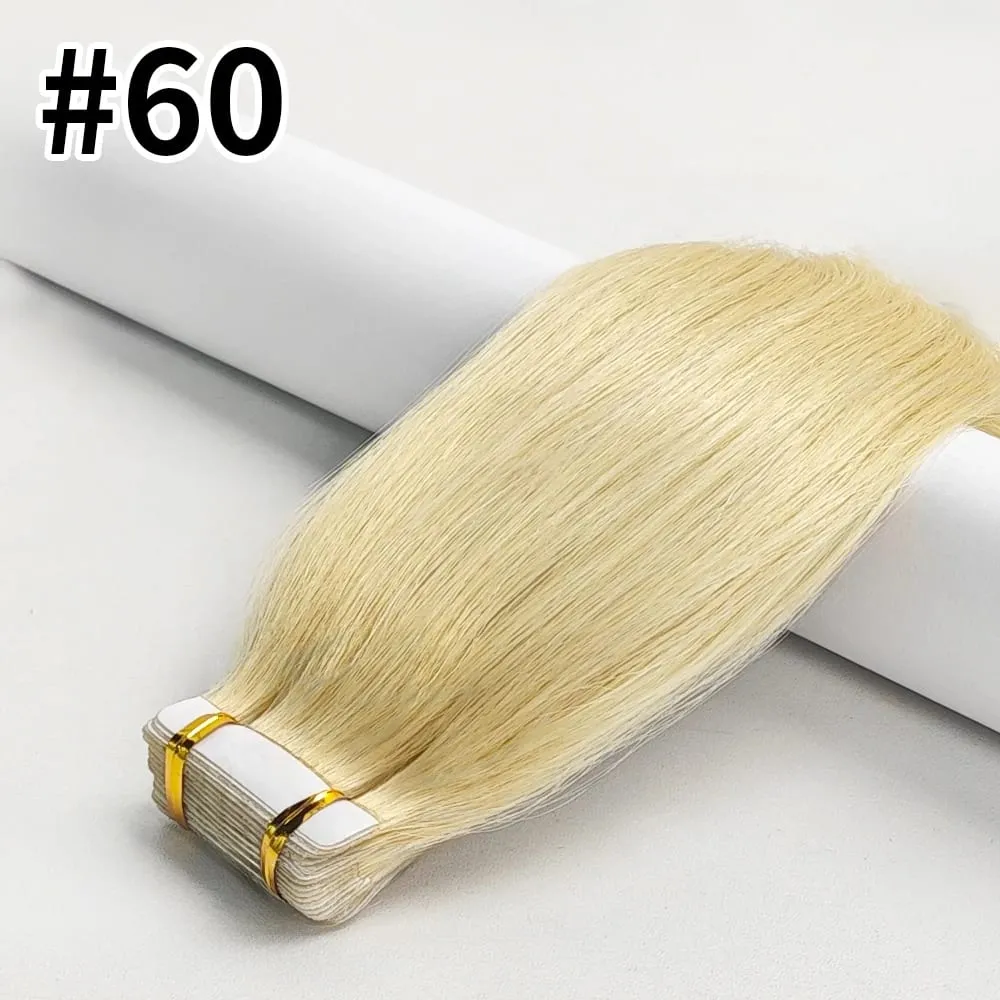 Tape In Hair Extensions Remy Human Hair 20pcs Straight Seamless Skin Weft Tape Hair Extensions Natural Black Hair For Women — image 15