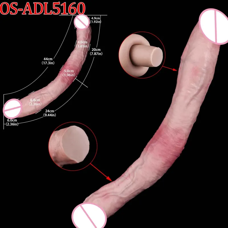 47cm realistická dlouhá dilda s dvojitou hlavou anální vaginální stimulátor Sexuální hračka s přísavkou pro lesbické páry Gay Muži Nástroje pro dospělé