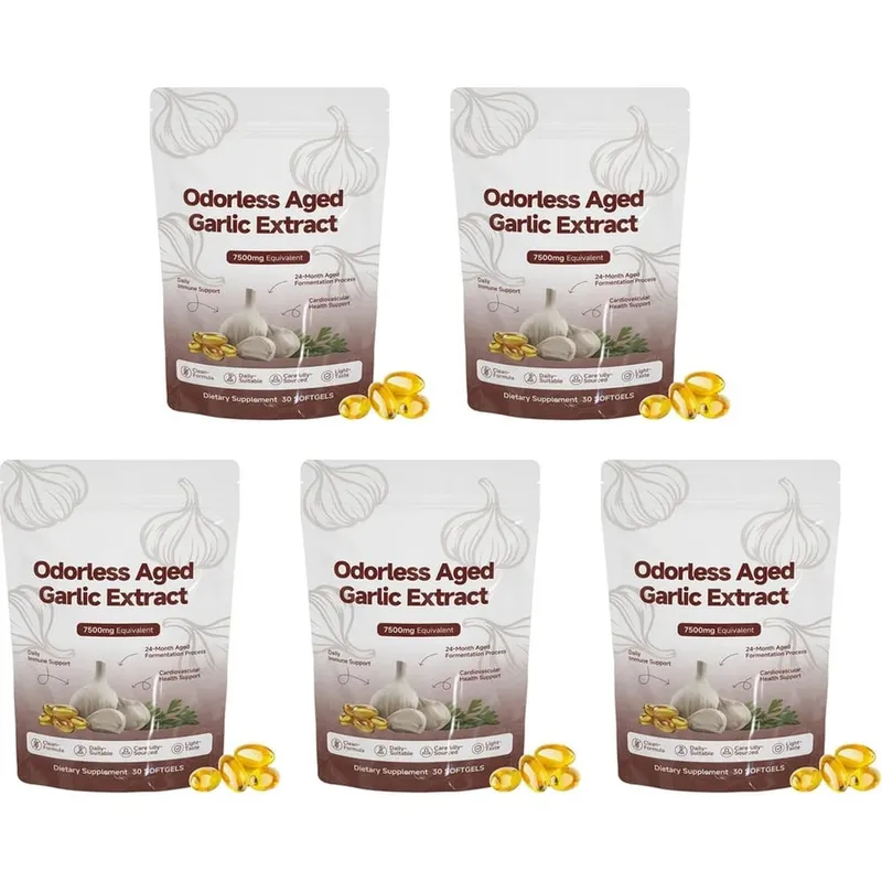 Odorless Aged Garlic Extract Softgels 7500mg 24-Month Fermented herbal Botanical Formula Cardiovascular Immune Support 30 Count