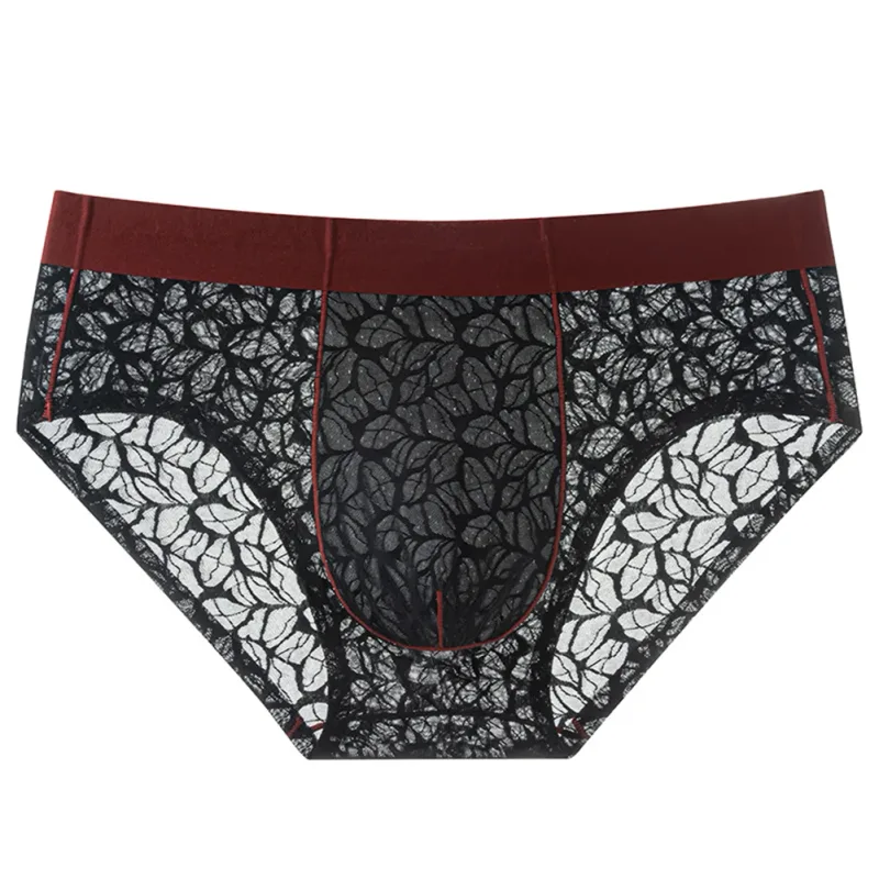 Männer Eis Seide Ultra-dünne Kurze Unterwäsche Nahtlose Spitze Jacquard Atmungsaktive Höschen 3D Ausbuchtung Beutel Transparent Mesh Dessous