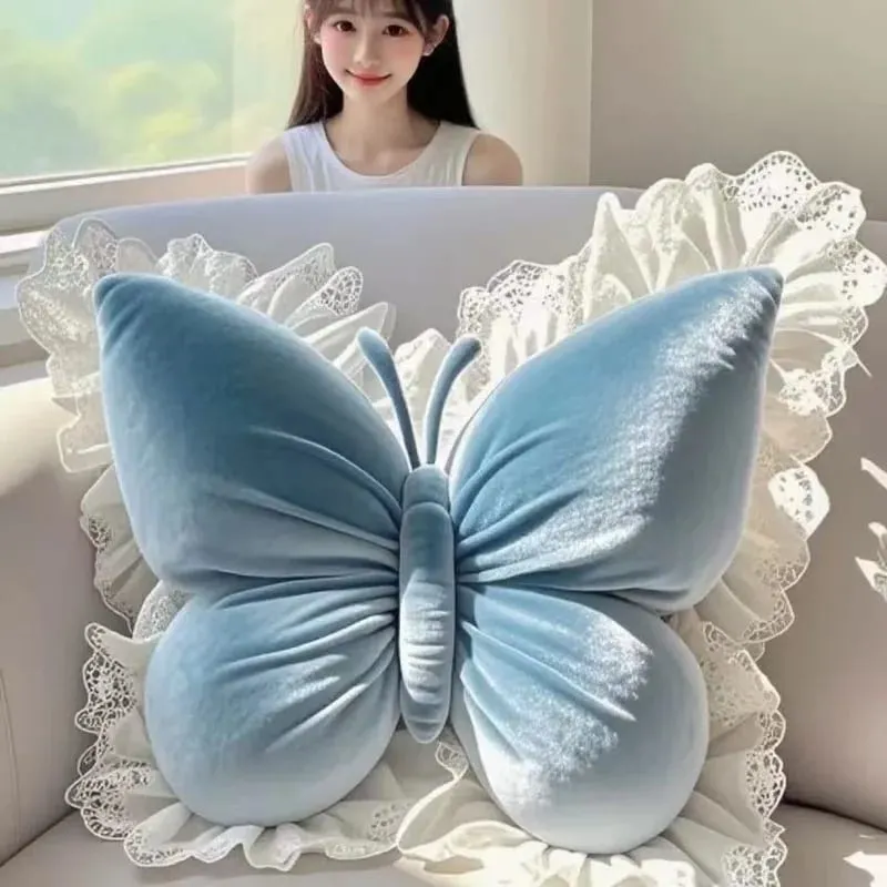 Butterfly Plush Pillow Lace Decor Waist Cushion Soft Fluffy Throw Pillow For Home Car Bedroom Sofa Decor Birthday Gift For Women — image 6
