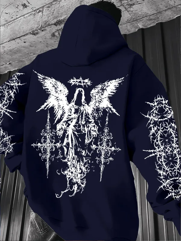 Gothic Style Angel Print Hoodies Lalaki Babae Outdoor Street Casual Sport Trend Hip-hop Couple Long-sleeve Autumn Winter Sweatshirt