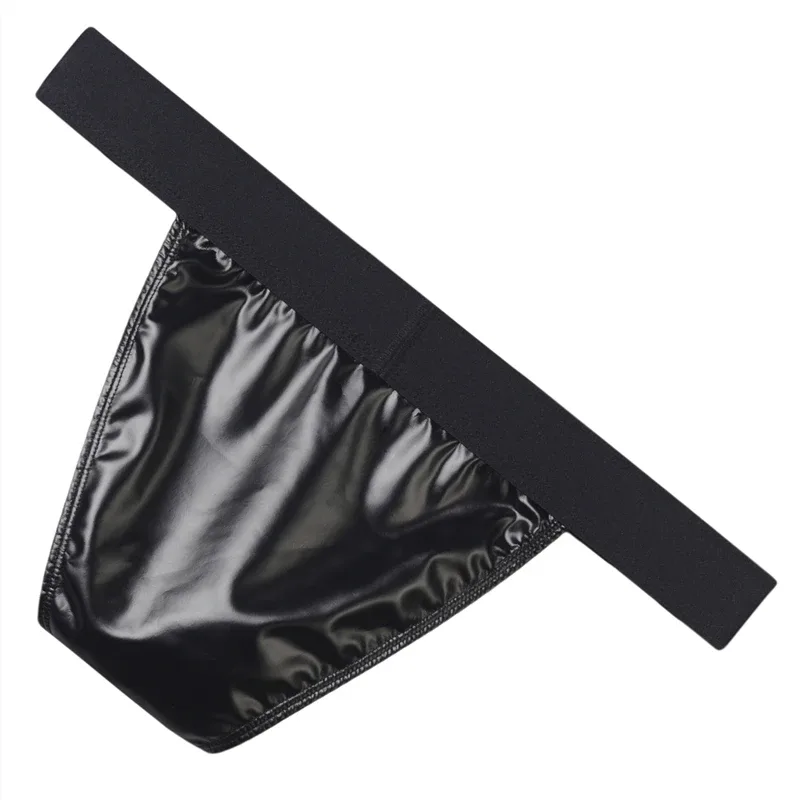 Sexy Men Underwear Briefs Underpants Faux Leather Men's Briefs Bikini Slips Hombre U Pouch Wide Belt Male Panties Cuecas