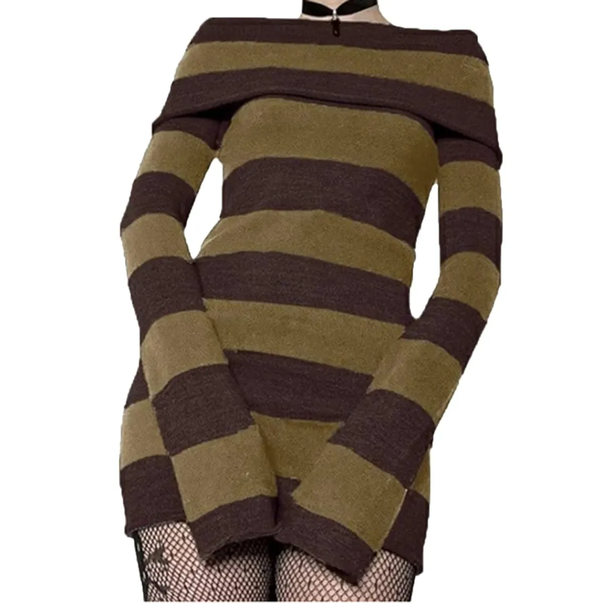 여성 미니 Bodycon 복장 스트라이프 보트 넥 긴 소매 짧은 드레스 봄 가을 감싸 인 힙합 파티 드레스