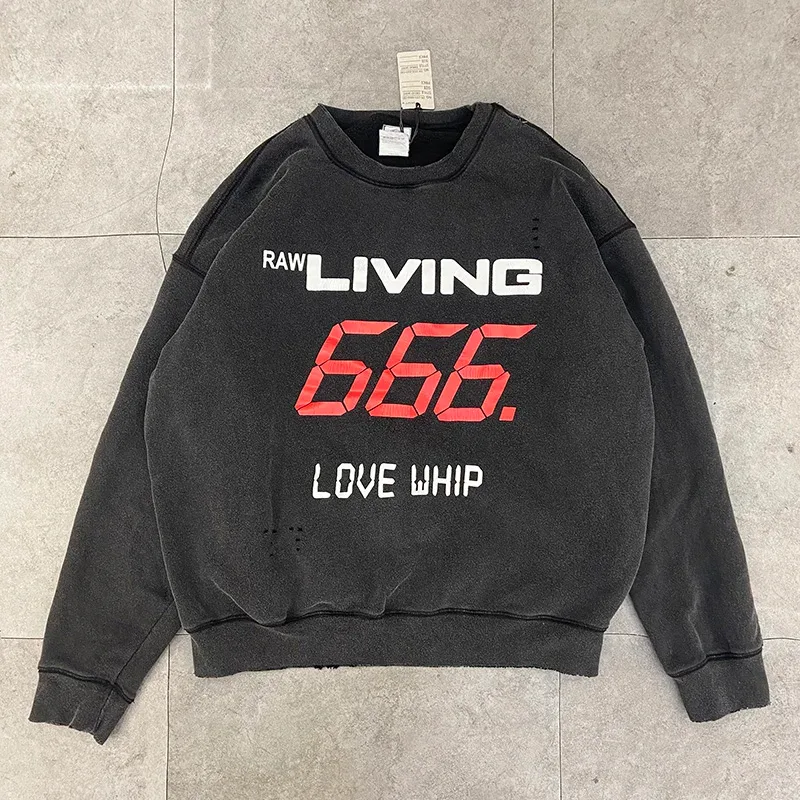 Autumn Winter Classic Overlapping Logo Print Saint Sweatshirts Men Women Couple Colorful Letters Graffiti Washed Black Pullovers — image 16