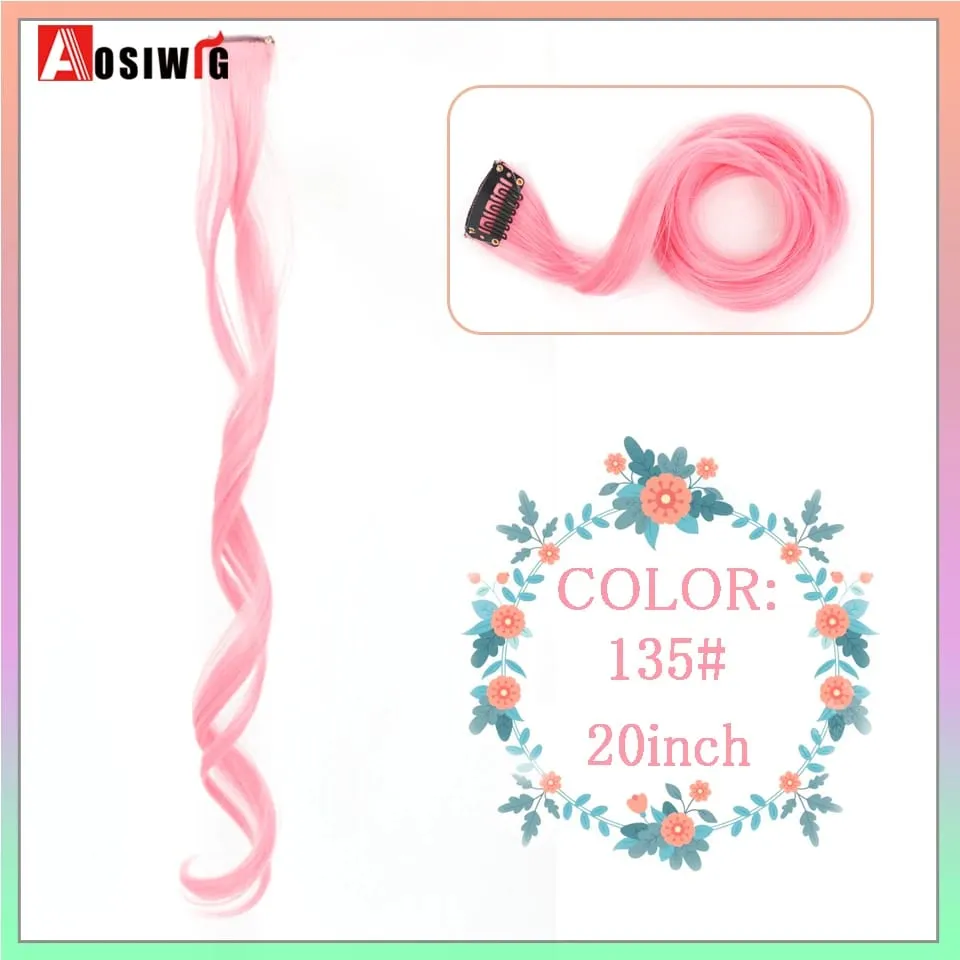 22" Synthetic Long Straight Rainbow Highlight Colored Hair Extensions Clip In One Piece Ombre Pink Purple Green Yellow For Wome
