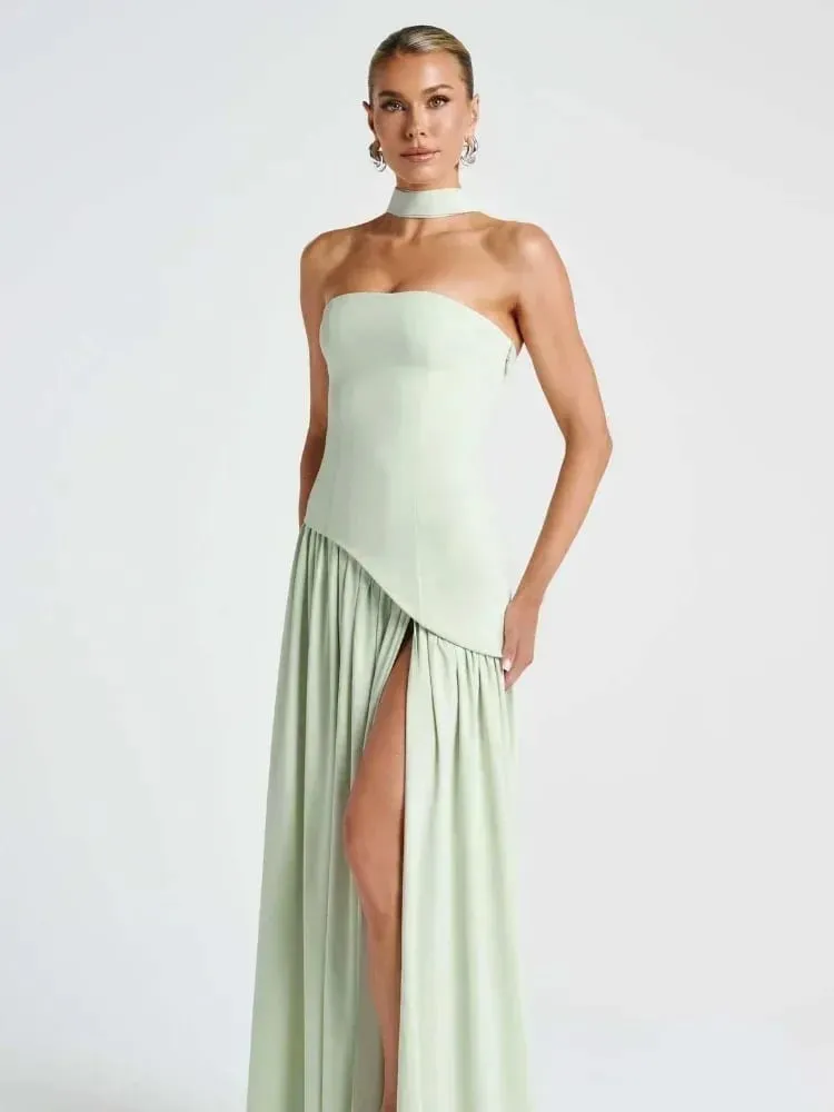 Solid Spliced Ribbon Maxi Dress Women Elegant Strapless Sleeveless Slit Long Dresses 2025 New Summer Holiday Party Lady Vestidos — image 5
