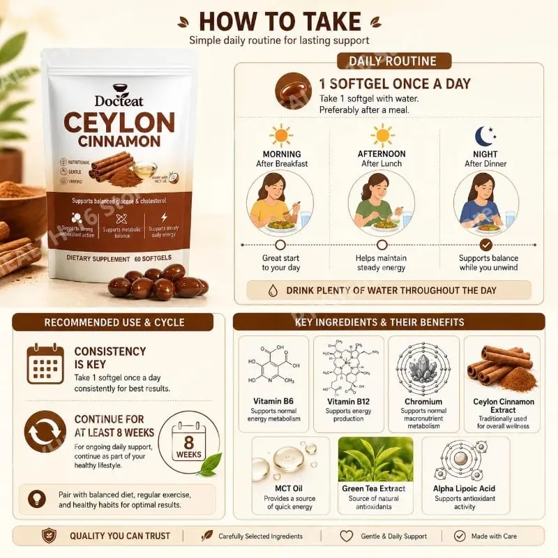 Ceylon Cinnamon Softgels dengan Vitamin B6 MCT Oil Menyokong Seimbang Glukosa dan Kolesterol Tenaga Imbangan Metabolik 60 Softgels — image 4