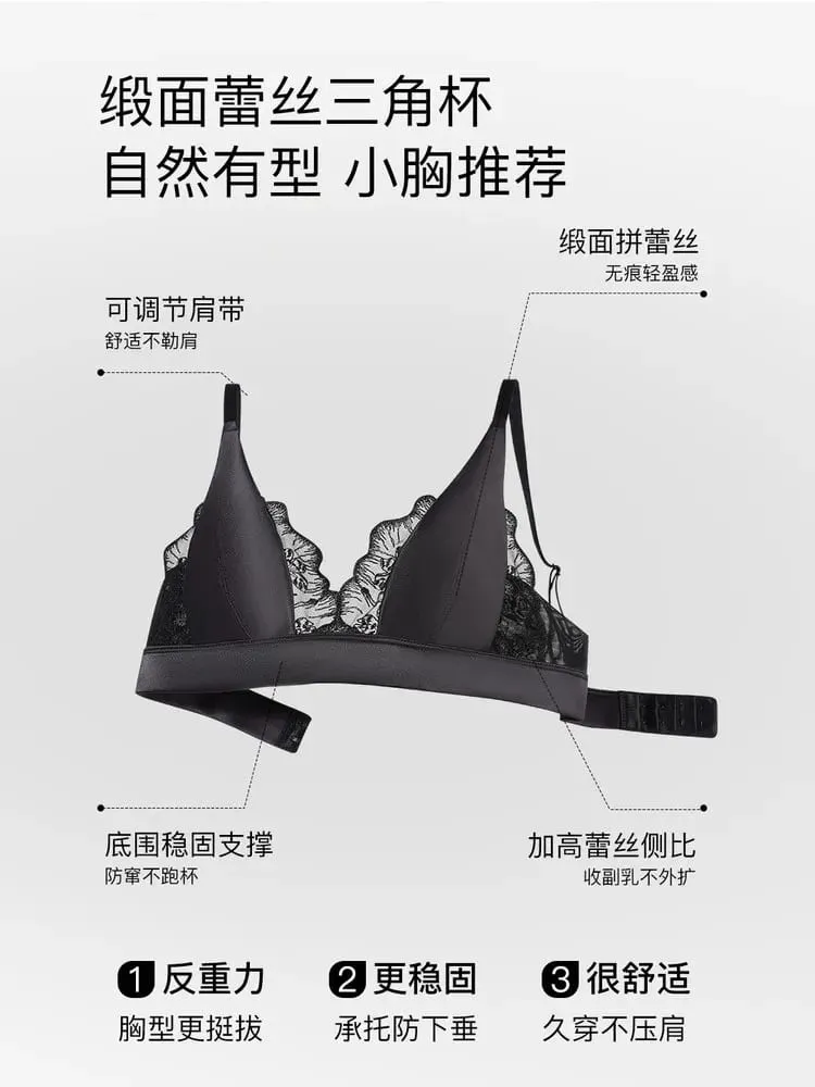 حمالة صدر صيفية مثيرة Sin Aros ملابس داخلية فرنسية Encaje Triangulo Pecho Pequeño Bralette Suave Puro Deseo Saten MOYISU 32-38-S-XL AB