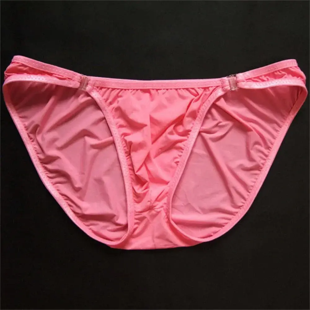 Sexy Men's U Convex Nylon Briefs Detachable Buckle Low Waist Ice Silk Underwear Comfortable Milk Silk Seamless Thin Panties