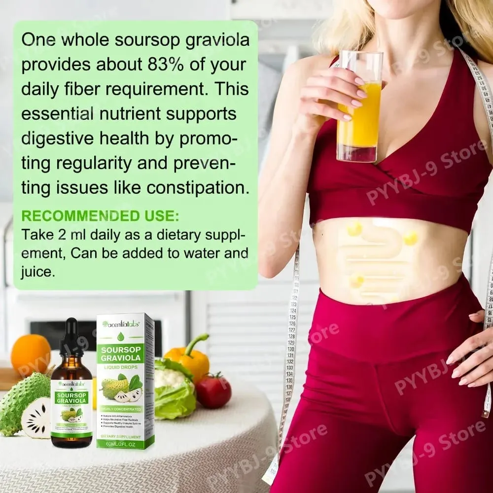 Acentiallabs ขายร้อน 60ml Soursop Bitter Liquid หยดผลิตภัณฑ์เสริมอาหาร 100% Pure Organic Soursop Graviola Extract สำหรับ Adlut