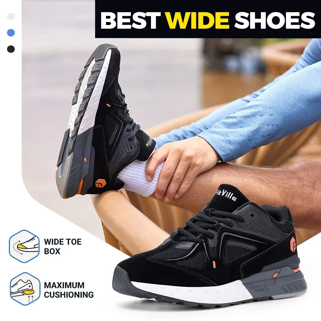 FitVille Men's Walking Shoes Extra Wide Lightweight Sneakers for Flat Feet Arch Fit Heel Pain Relief Non-Slip Running Shoes