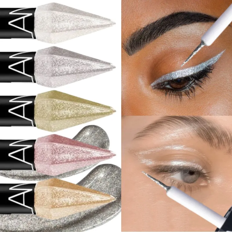 Pearlescent Diamond Liquid Eyeliner Shimmer Waterproof Long Lasting Glitter Silver Color Easy to Wear Eye Pencil Korean Makeup