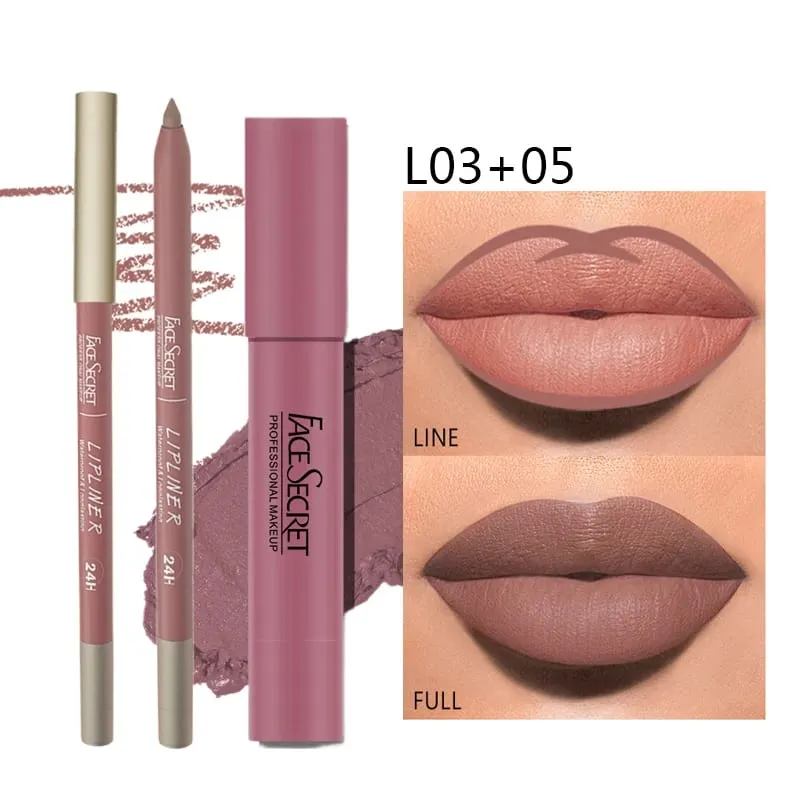 Matte Lipliner&Lipstick Set Waterproof， Long Lasting Lip Makeup Soft Matte Color Rendering Women's Makeup Cosmetics