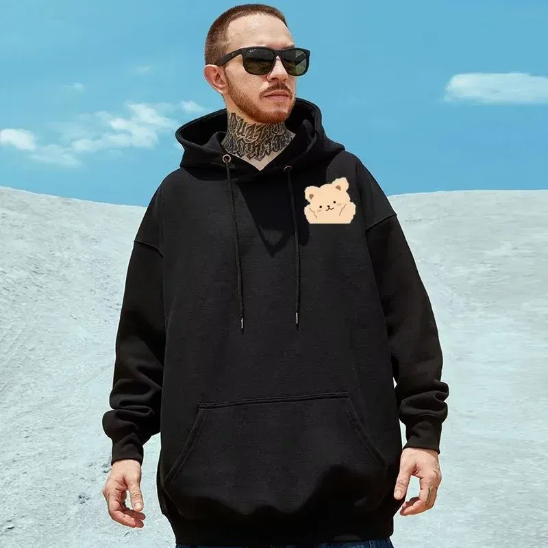 M-8XL American Style Street Brown Cute Bear Print Oversized Hoodie Couple Hoodie Malaking Soft Velvet Hooded Sweater ng Estudyante