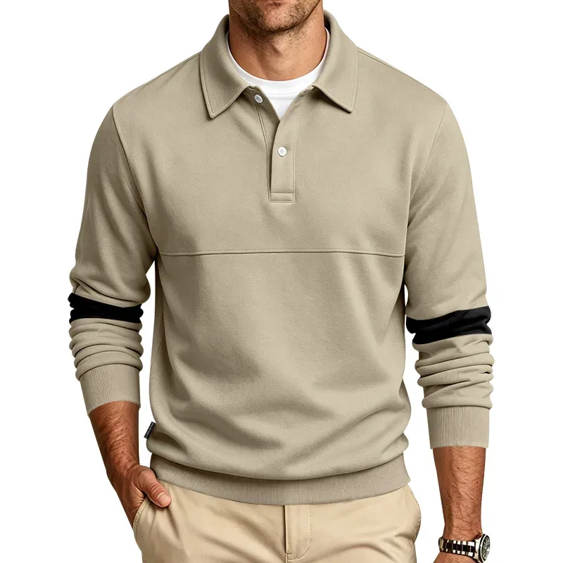 Men Lapel Polo Sweatshirt, Color Block Long Sleeve Pullover, Loose Solid Casual Top for Spring Autumn Daily Outfit — image 35