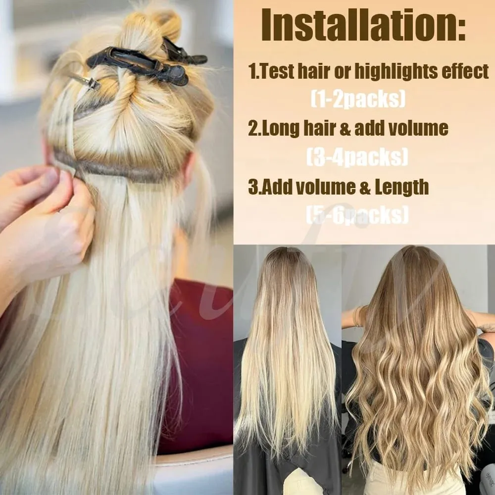 Blonde gerade Tape-In-Haarverlängerungen, Echthaar, 20 Stück/Packung, gerade, natürliches Schwarz, Blond, Braun, Tape-In-Haarverlängerungen, 12–20 Zoll, nahtlose doppelseitige Hauteinschlag-Tape-In-Haarverlängerungen für Frauen