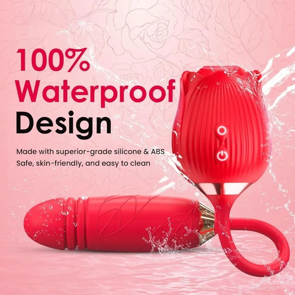 Powerful Rose Sucking Thrusting Vibrator Clitoral Nipple Stimulator G-Spot Massager Rechargeable Sex Toy for Women Couples