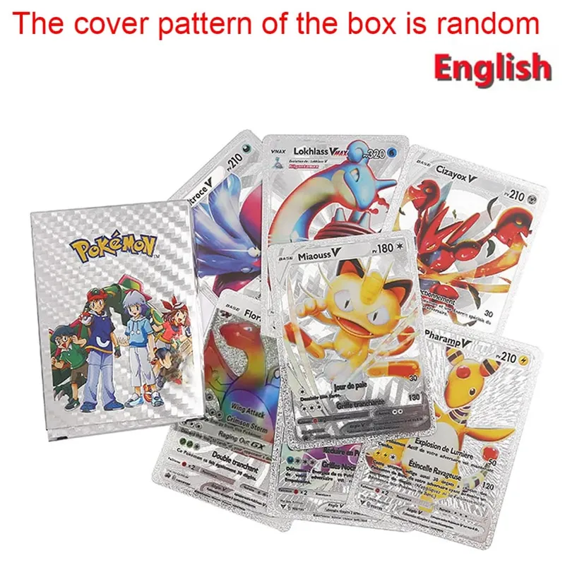 55PCS Pokemon Cards Vmax GX Gold Foil Flash Box Party Interactive Game English Spanish Colorful Game Battle Collection Card Gift