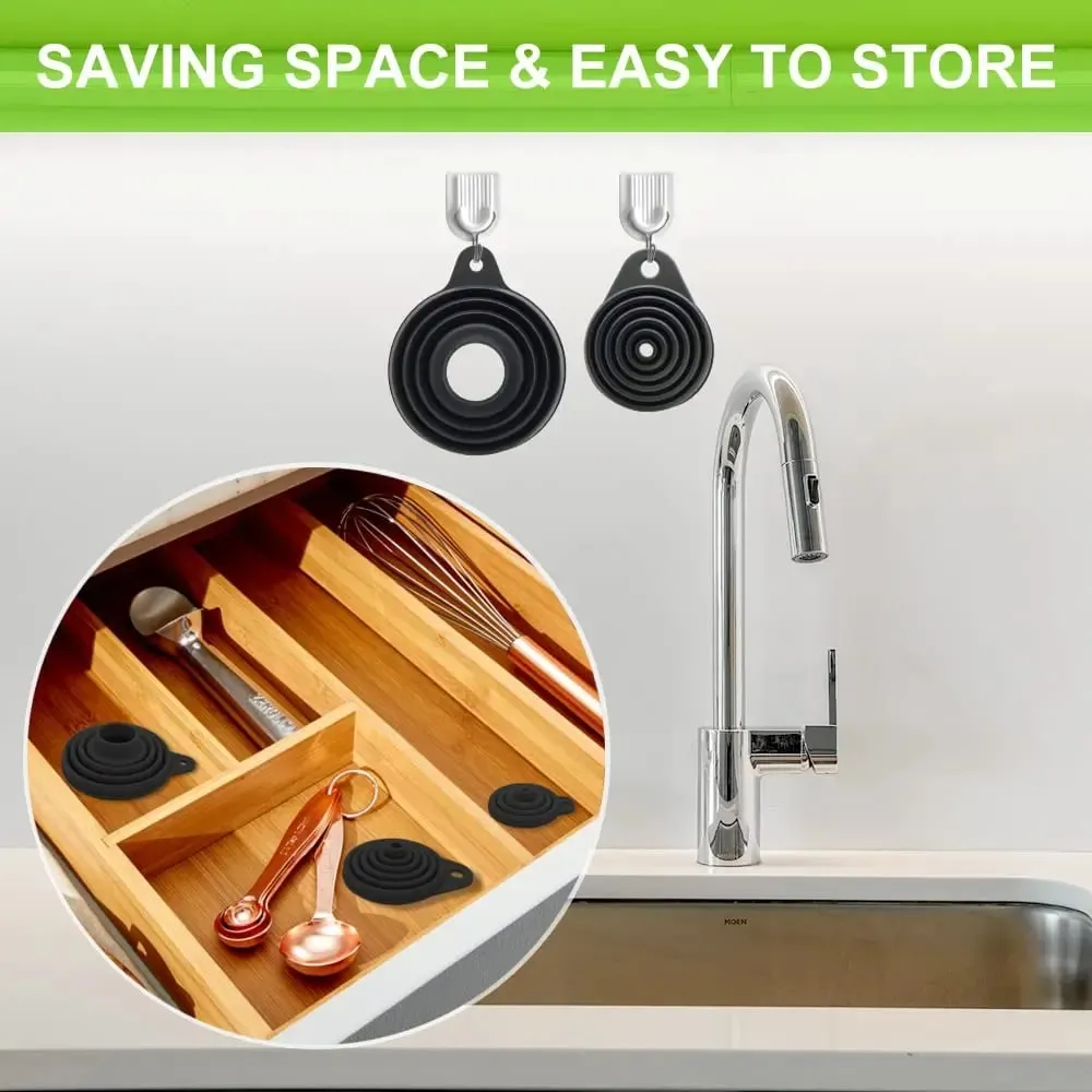 3 Pcs Kitchen Funnel Set Silicone Collapsible Funnel for Kitchen Use Filling Bottles Canning Cooking and Water Powder Transfer