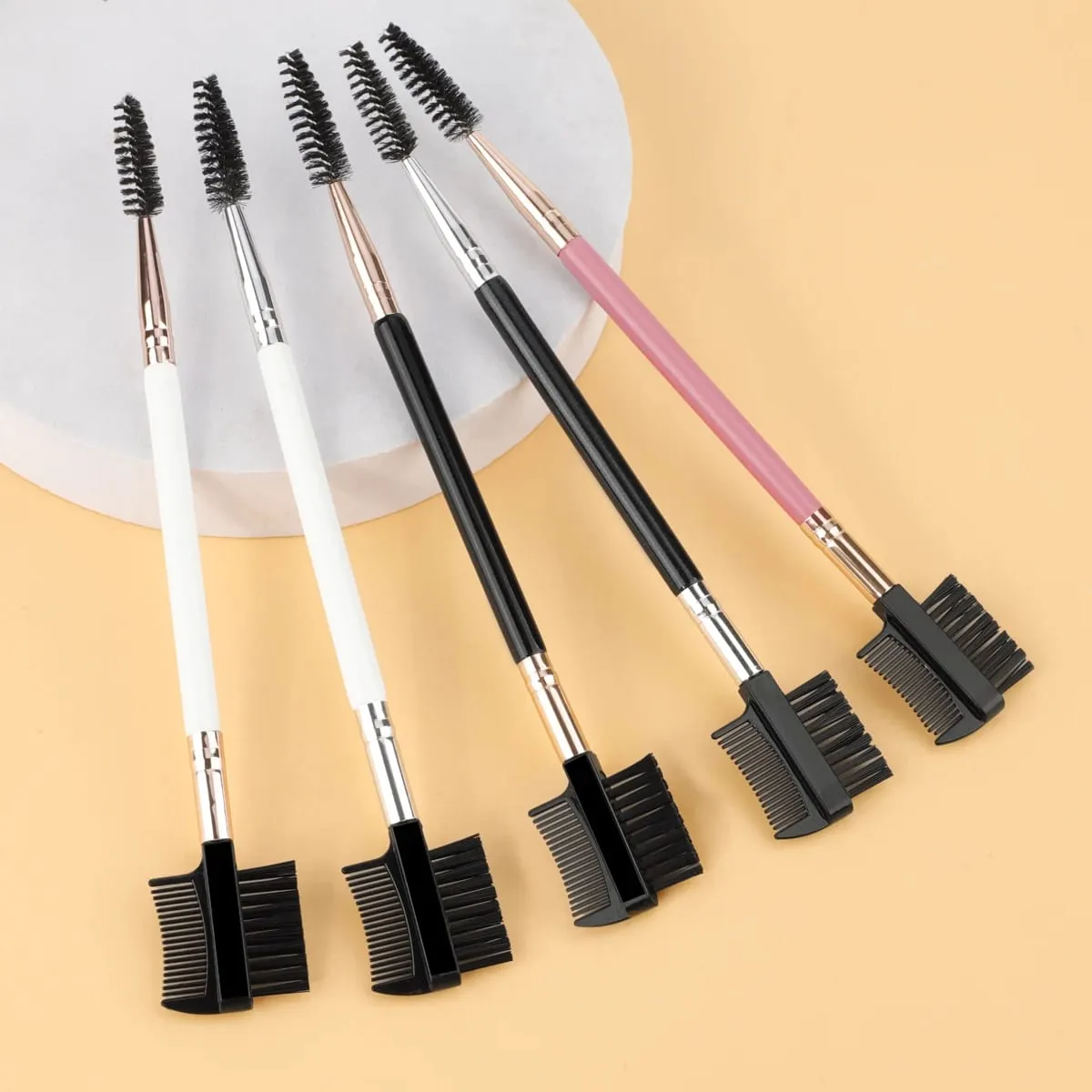 1/2/5 STK 3 hoved øjenbryn øjenvipper Shaper Dobbelt hoved børste Makeup Grooming Tool Kosmetik med 3 forskellige Spoolie børster — image 1