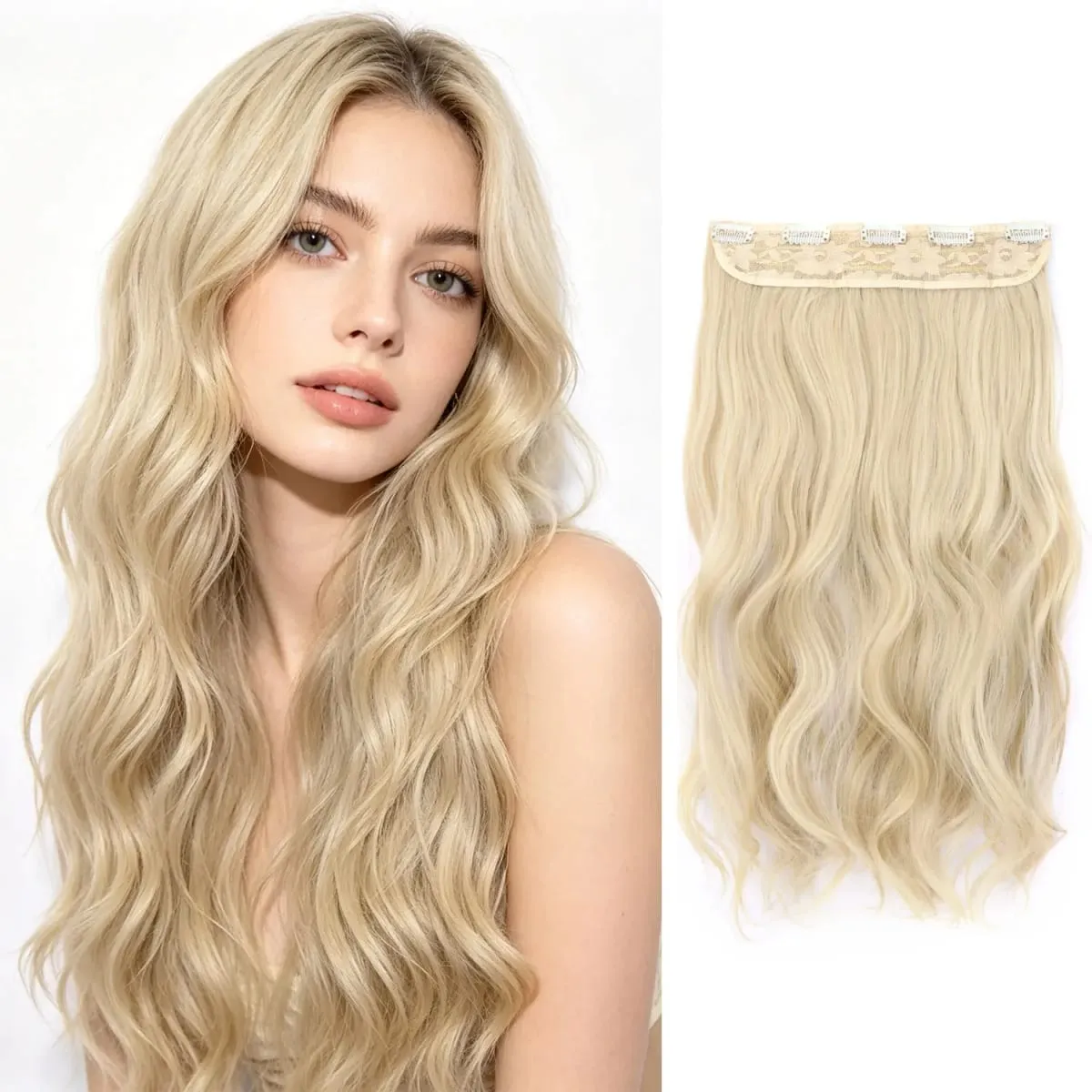Extensions de cheveux synthétiques à clips, postiche ondulée en fibre haute température, 5 clips en une pièce, pour femmes, fête quotidienne, vacances