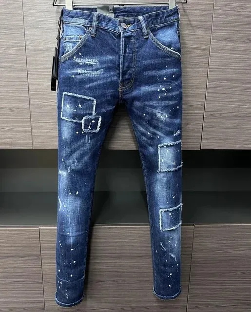 D2 Hombres Jeans Pantalones De Mezclilla Agujero Slim Lápiz Pantalones Botones De Metal Clásicos De Fiesta Moda Negro DSQ2 JENAS