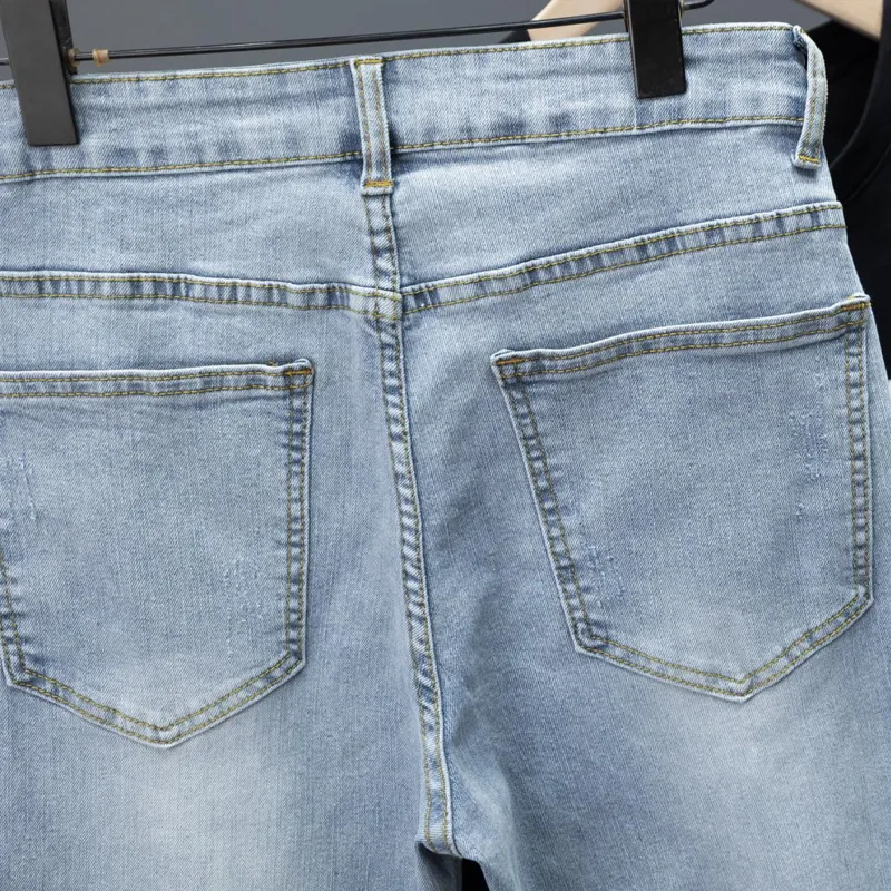 New Men's Little Feet Skinny Jeans Light Blue Spring Summer Thin Elastic Denim Pants Classic Korean Washed Cowboy Trousers — image 4