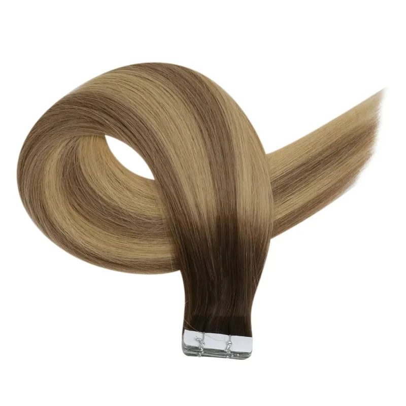 Full Shine Injection Virgin Human Hair Extensions PU Skin Weft Tape In Blonde Color Virgin Invisible Seamless 5Pcs for Testing