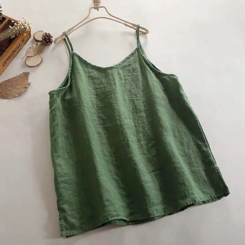 Summer Simple All-match Top Loose Thin Camisole Solid V-neck Vest Women Clothing Sleeveless Casual Highstreet Holiday T-shirt