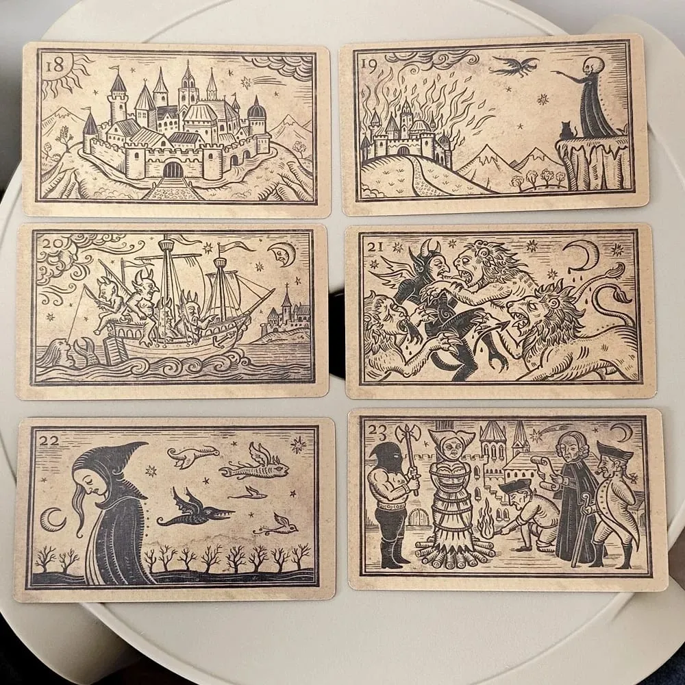 Mildred Payne's Oracle 10.3*6cm of Black Enchantment 52 Pcs Black Line Imagery Woodblock Style Cards