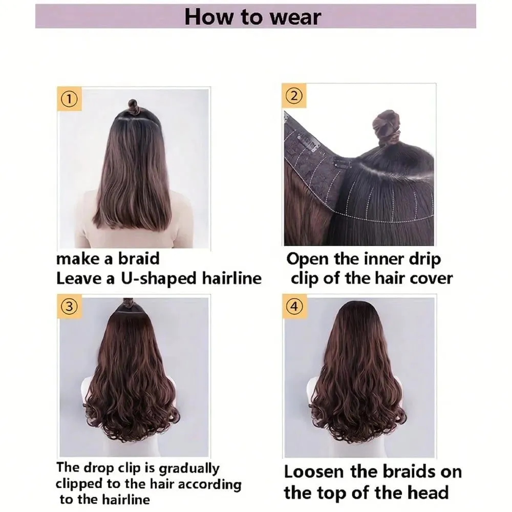 Synthetic Hair Fake Hair Extensions Clip Hairpiece V-Shaped Half Wig Natural Wavy Extension False Strands On Hairpins Women — image 4