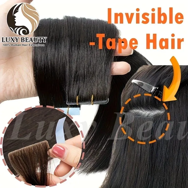 Invisible Tape In Hair Extensions Human Hair Double Side Injected PU Tape Hair Extensions Black Brown Blonde Tape Ins Hair 10pcs