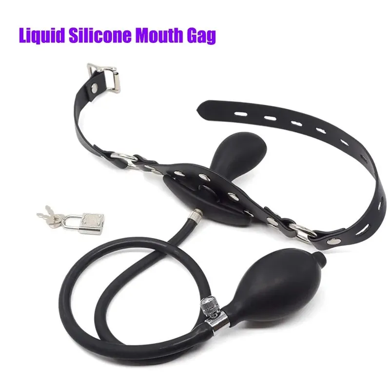 Flexible Size Silicone Mouth Gag BDSM Ball Accessory Plug Inflatable with Detachable Pump for Erotic Restraint Sex Game Play Toy