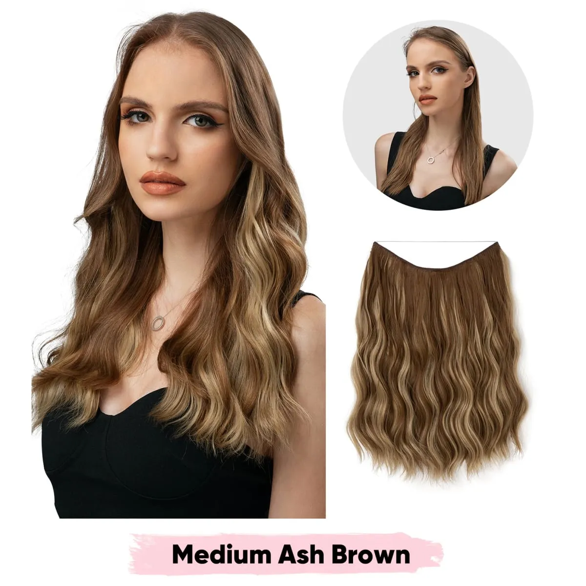 Synthetic Wave Invisible Wire Clip in Hair Extensions Fish Line With Clips Hairpiece Ombre Fake Hair Piece For Woman